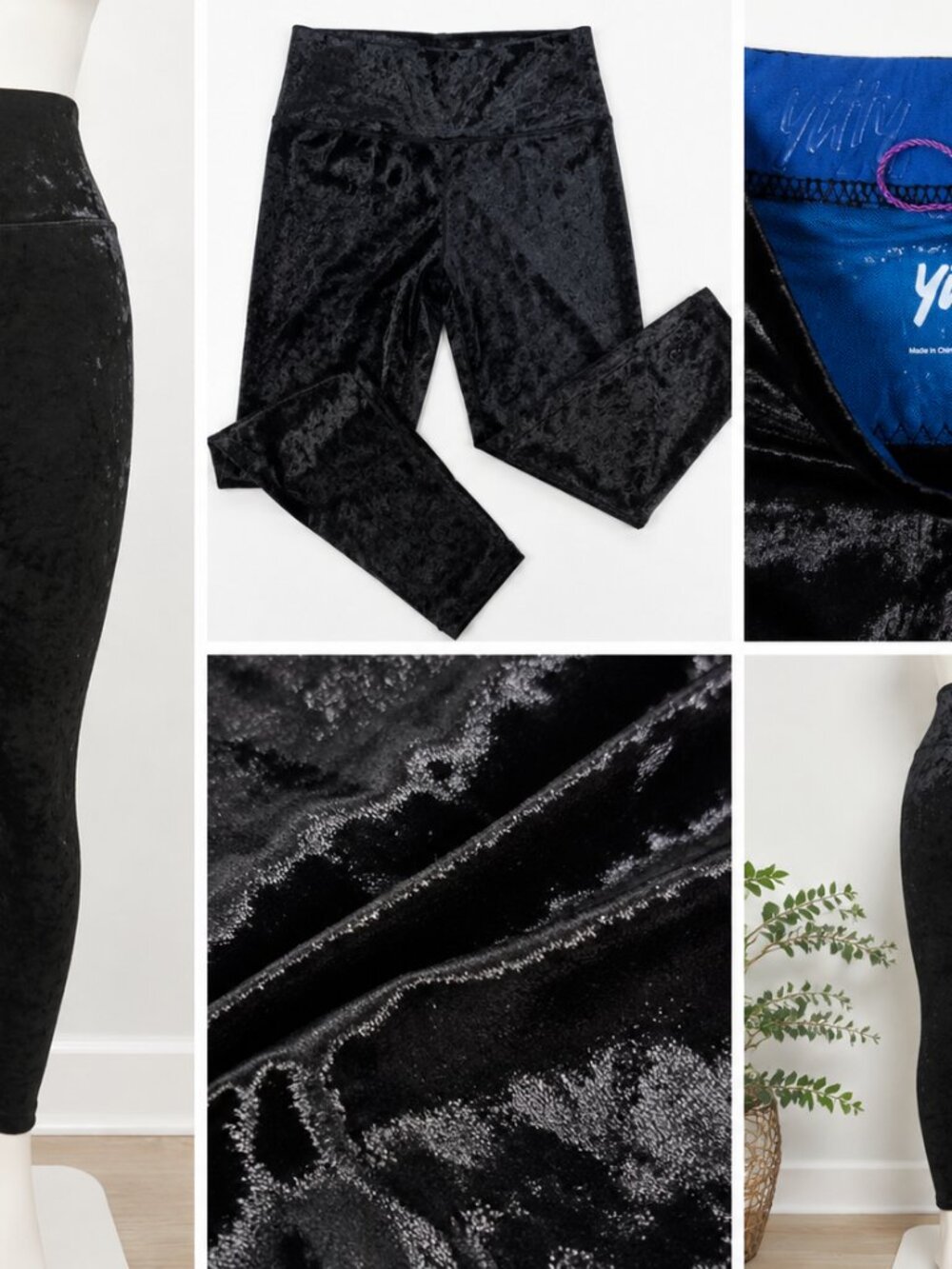 Yitty by Lizzo Black Crushed Velvet High-Waisted Leggings | Size Large